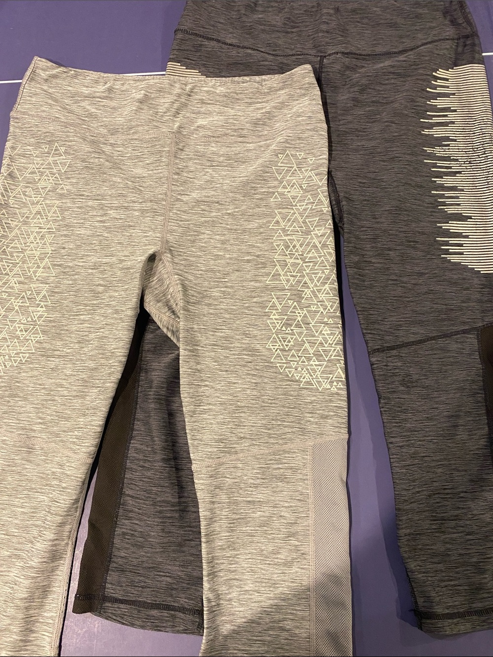 Women's Light Gray Active Capris with Geometric Side Detail